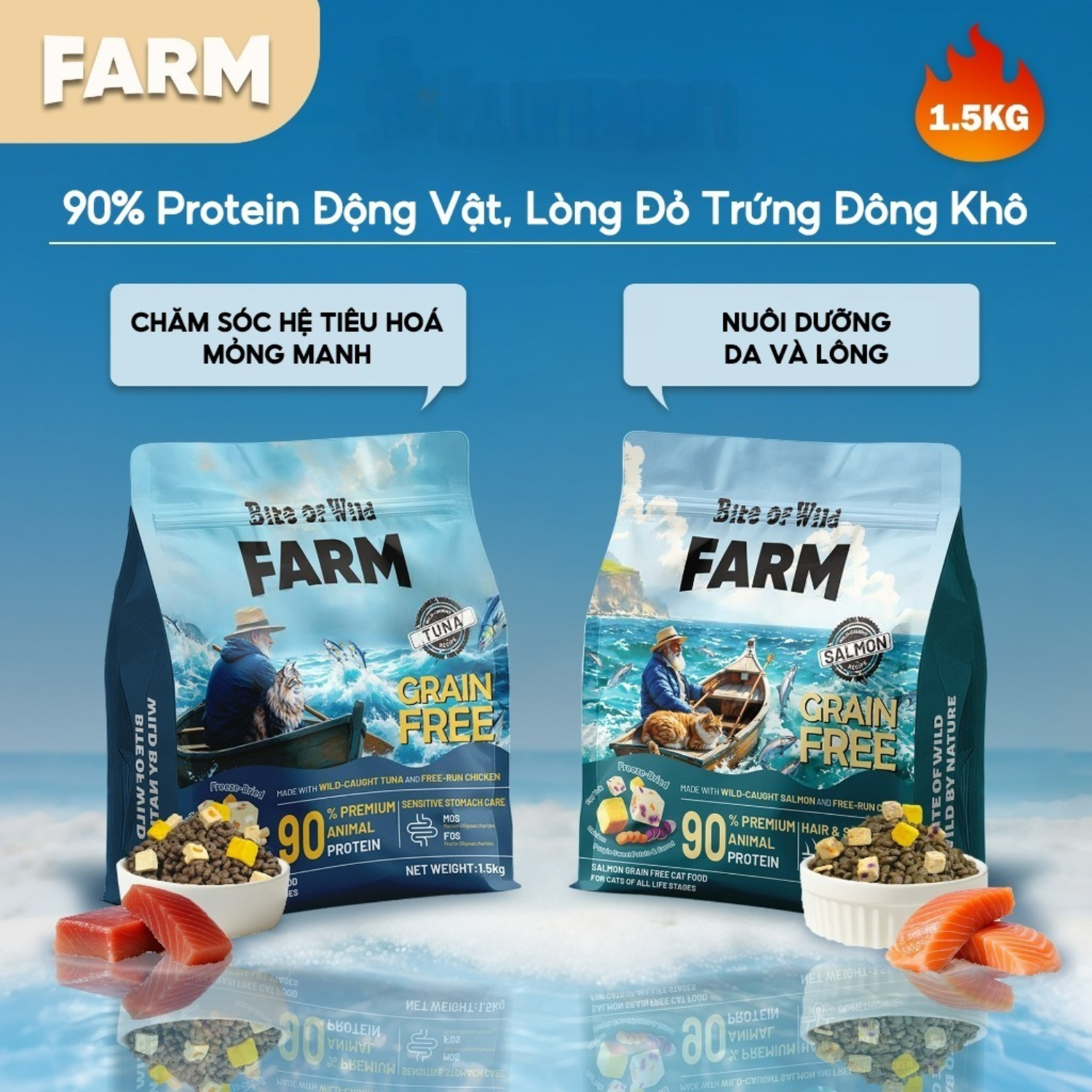 Hạt Bite Of Wild Farm túi 1.5kg mix topping thịt sấy - rau củ, không độn ngũ cốc, giàu đạm dành cho mèo