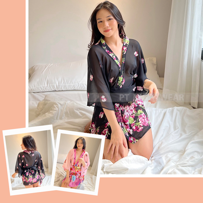 Váy ngủ áo choàng kimono phong cách nhật xuyên thấu sexy gợi cảm P36 - Đầm ngủ áo choàng quyến rũ - Đồ ngủ nữ