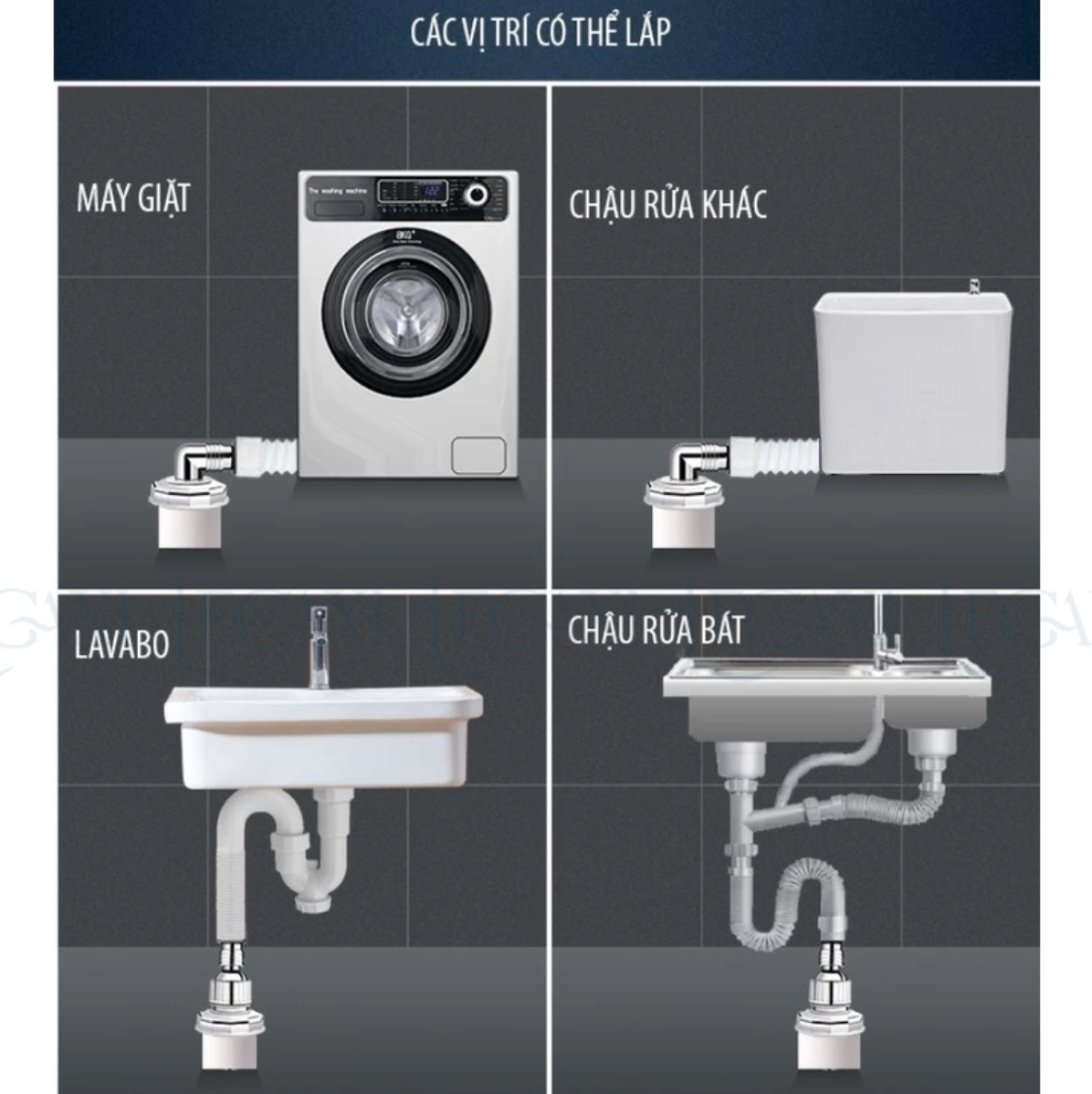 Đầu Nối Thoát Nước, Ống Xả Máy Giặt, Lavabo Chậu Rửa Thoát Sàn Ngăn Mùi, Côn Trùng Chống Tràn Legaxi