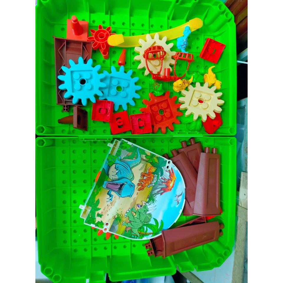Xếp Hình Khủng Long Nhảy Cầu Có Cầu Trượt + Bánh Răng Chuyển Động - Mô Phỏng Hiệu Ứng DOMINO Gấp Gọn Thành Vali