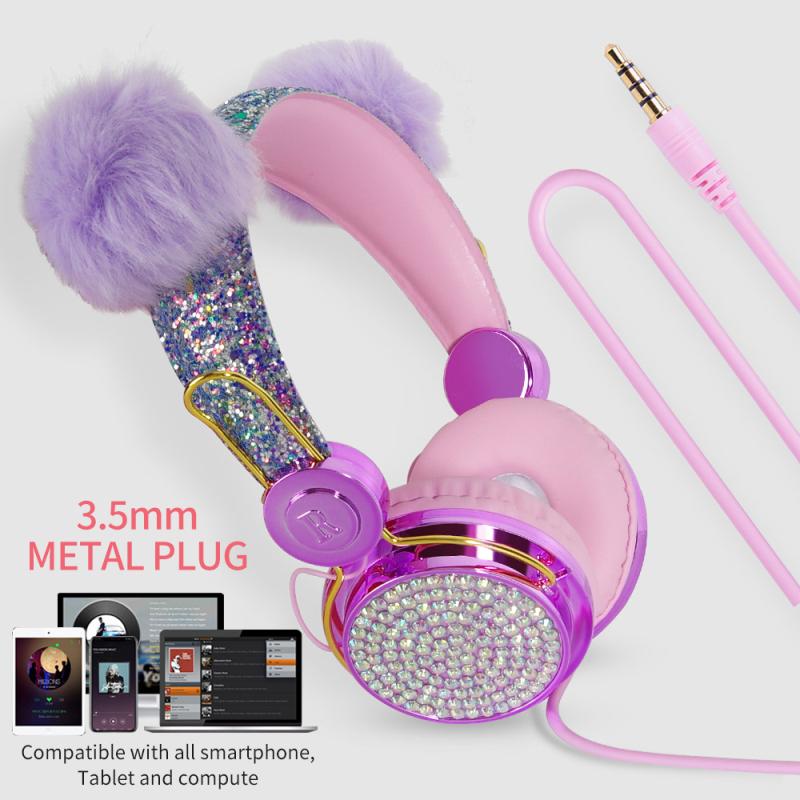 Hoạt Hình Mèo Có Dây Tai Nghe Bé Gái Con Gái Nhạc Stereo Tai Nghe Máy Tính Điện Thoại Tai Nghe Trẻ Em Tặng Kèm Mic
