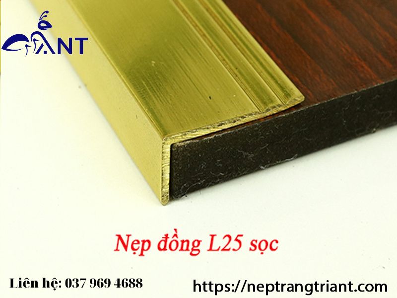 Nẹp đồng L25 gân, nẹp đồng chữ L, nẹp ốp cầu thang, thanh dài 4m, giá bán theo mét, dùng trang trí nhà cửa