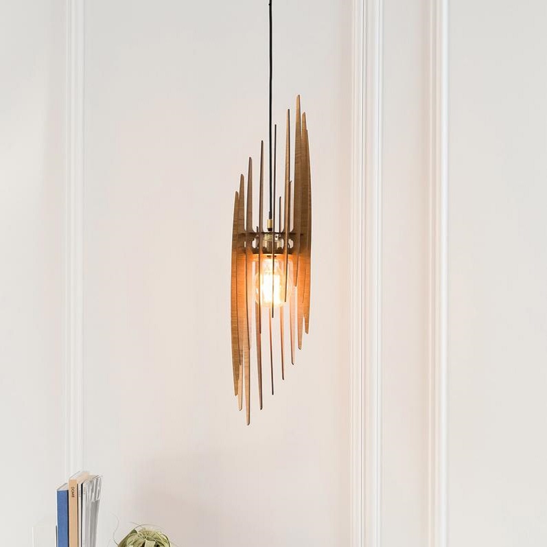 Đèn gỗ thả trần CAO CẤP hiện đại sang trọng 18x63cm chất liệu gỗ trang trí cho phòng khách nhà căn hộ decor nhà quán cafe