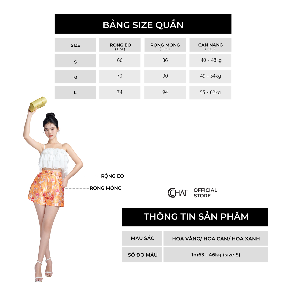 Quần Đùi Nữ Họa Tiết Dáng A Túi Chéo Chất Tafta Cao Cấp Mềm Nhẹ 12ONB5001AT