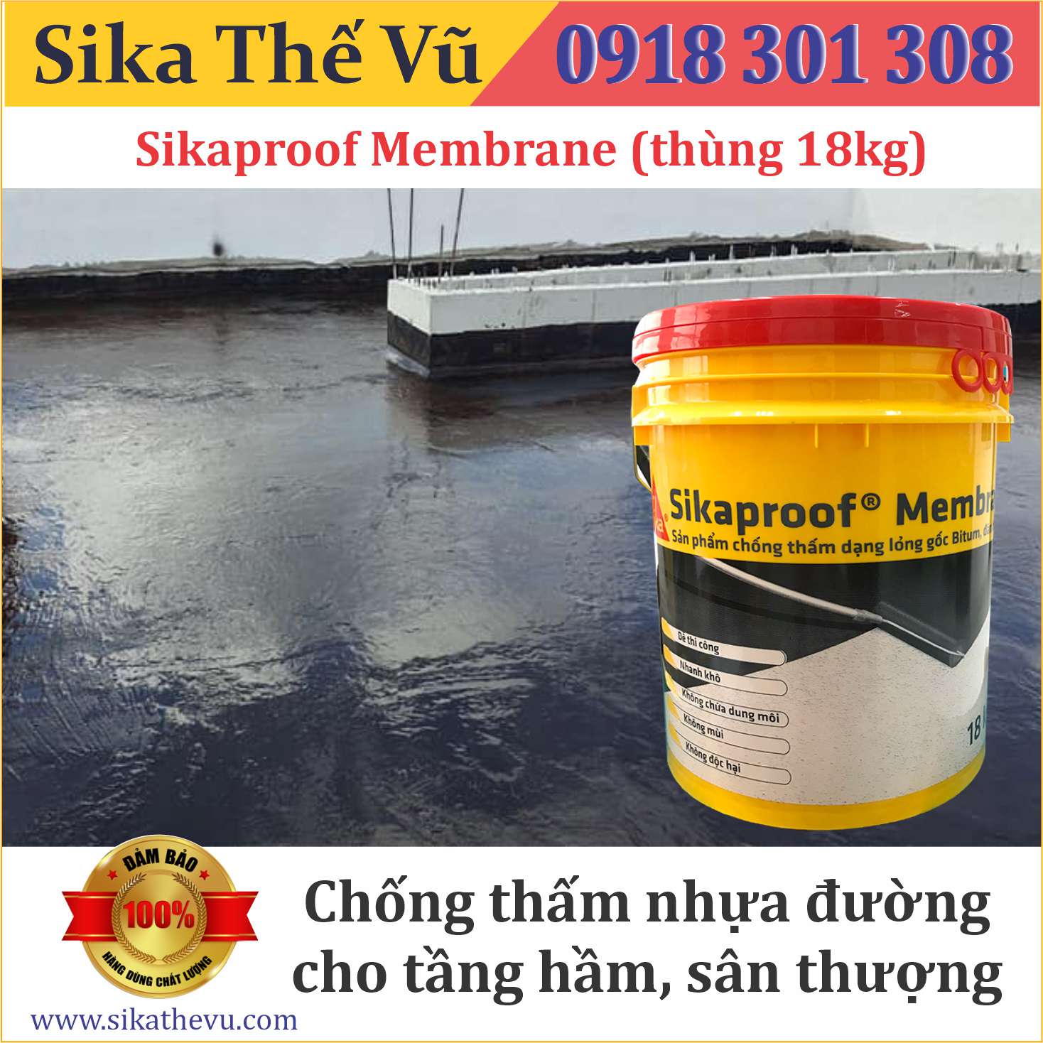 Chống thấm nhựa đường cho tầng hầm, sân thượng - Sikaproof Membrane (thùng 18kg)