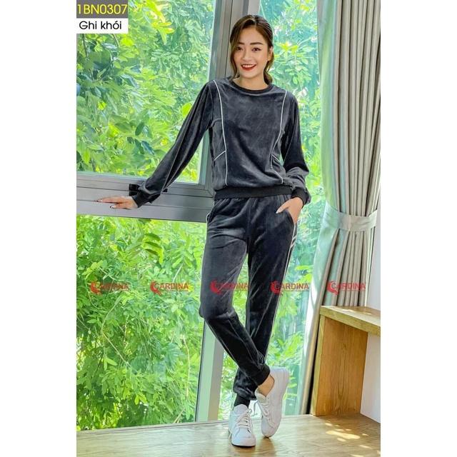 Bộ tuyết nhung nữ Nhật Bản, bộ mặc nhà cao cấp thiết kế phong cách thể thao, sang trọng, trẻ trung
