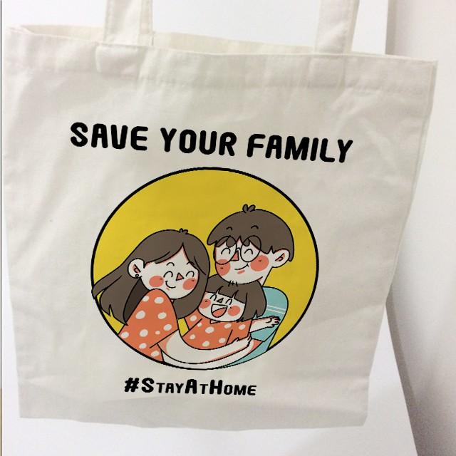 Túi Tote Vải Canvas Stay At Home Có Khóa Miệng Túi