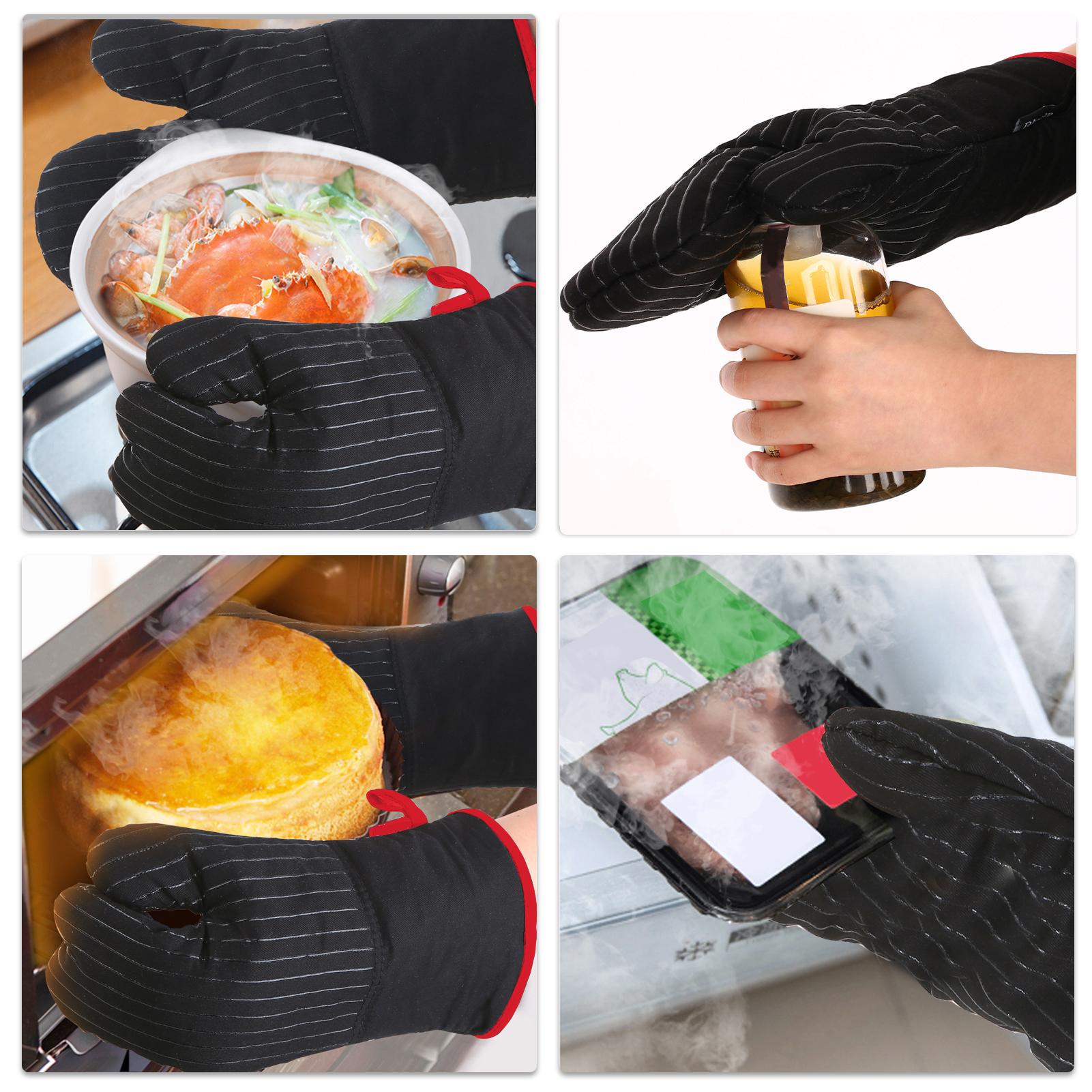 Cotton Silicone Oven Mitts Heat Resistant Non-Slip Barbecue Gloves Kitchen Gloves 1 Pair Oven Mitts 2 Pot Holders