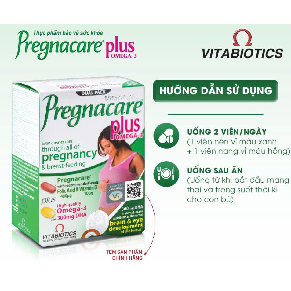 Viên Uống Cho Mẹ Bầu Vitabiotics PREGNACARE PLUS OMEGA-3 Hộp 56 Viên