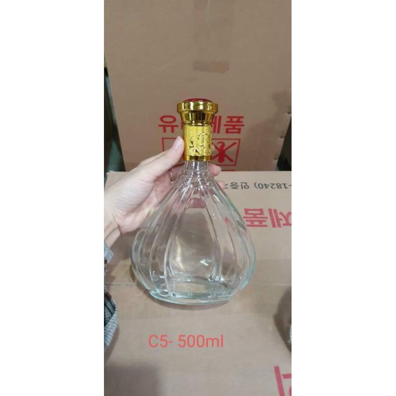 Chai, Bình Đựng Rượu Thủy Tinh Đẹp Cao Cấp 500ml. Mẫu Quạt