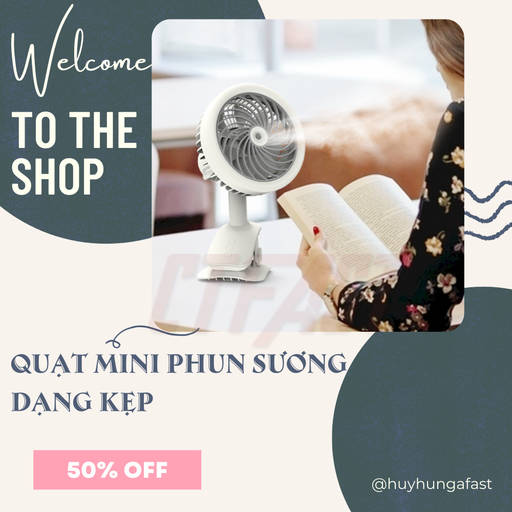 Quạt mini để bàn CTFAST W14 : Quạt tích điện cầm tay dạng kẹp tùy chỉnh 3 tốc độ gió, thiết kế 2 trong 1 kết hợp  làm mát, không gây ồn, túp năng quay điều chỉnh hướng gió 360 độ - Hàng chính hãng