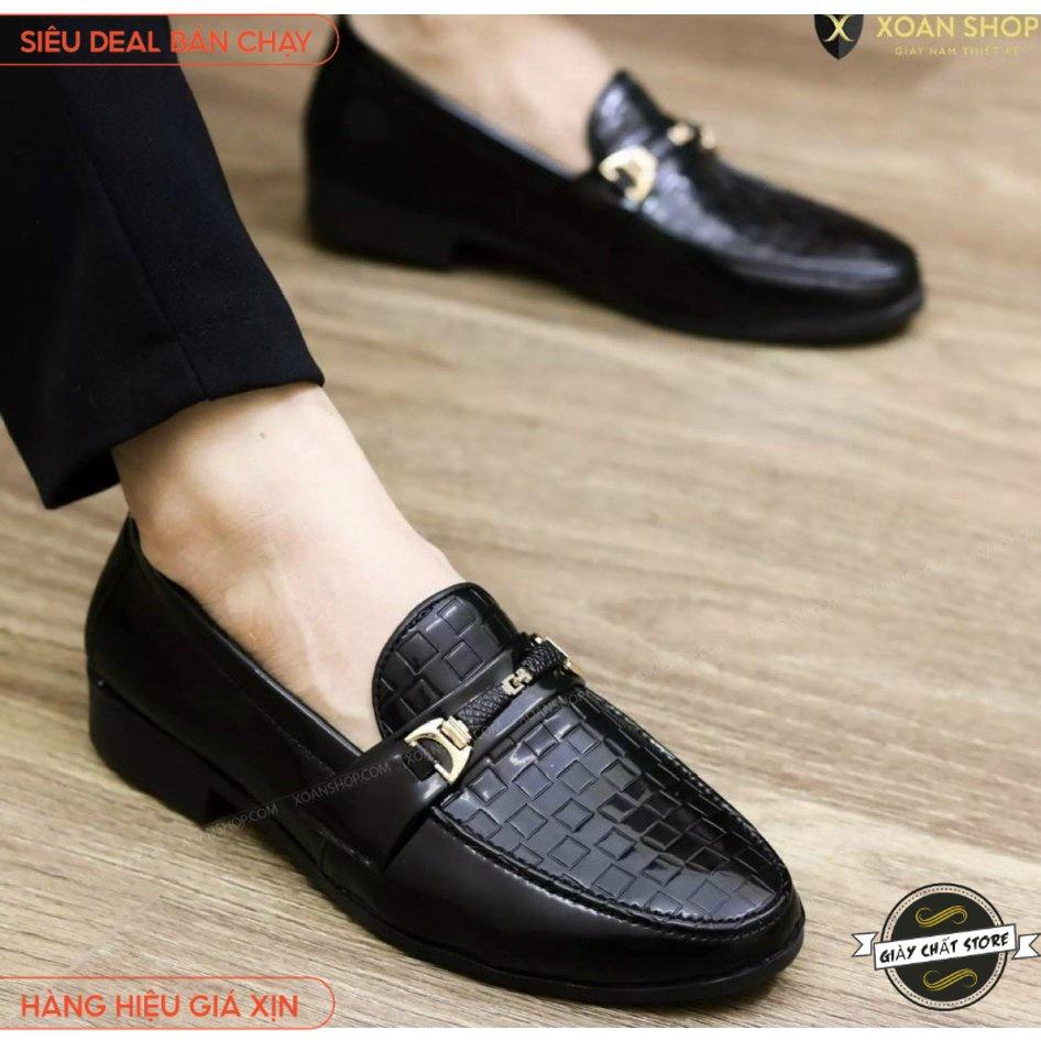 Giày tây nam da bóng khóa kim loại vàng, đế cao khâu đế, size từ 39 đến 43 - Dập gạch bóng