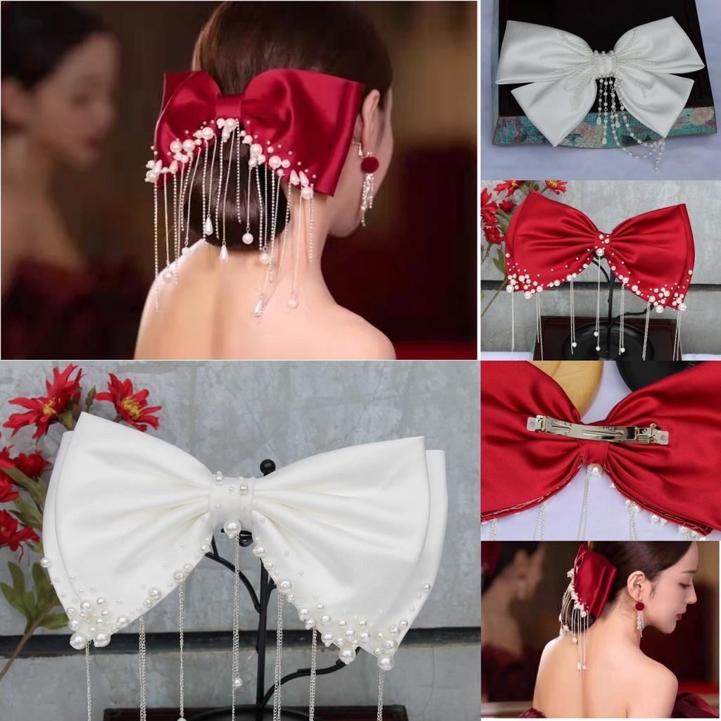 Nơ to đính hạt cài tóc cô dâu trend mùa cưới 2021 2022 Giangpkc 15cmx25cm