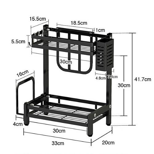 Kệ gia vị 2 tầng INOX sơn tĩnh điện đen 2 TẦNG có chỗ để dao thớt - Để đồ nhà bếp đa năng tiện dụng