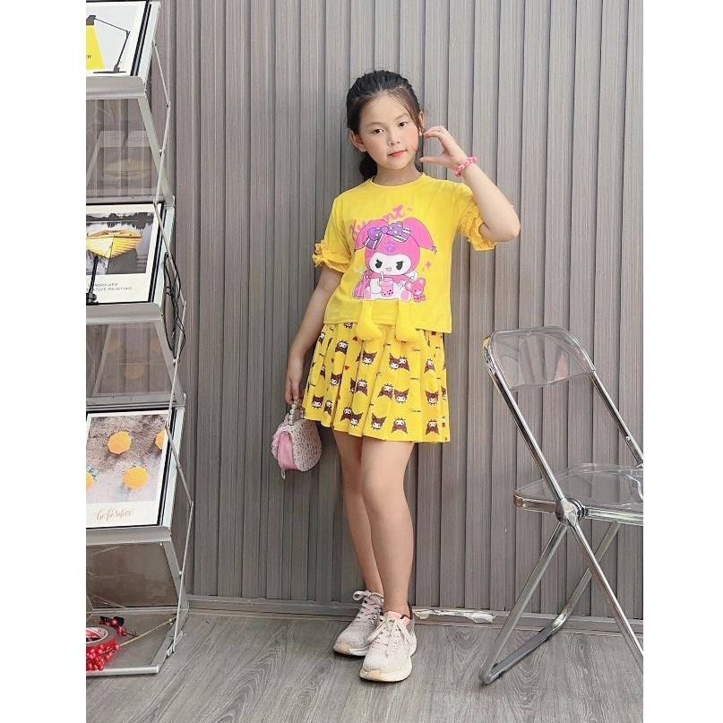 Đồ bộ bé gái, Bộ quần giả váy cho bé gái Kuromi từ 20-40kg chất cotton mềm mịn mát