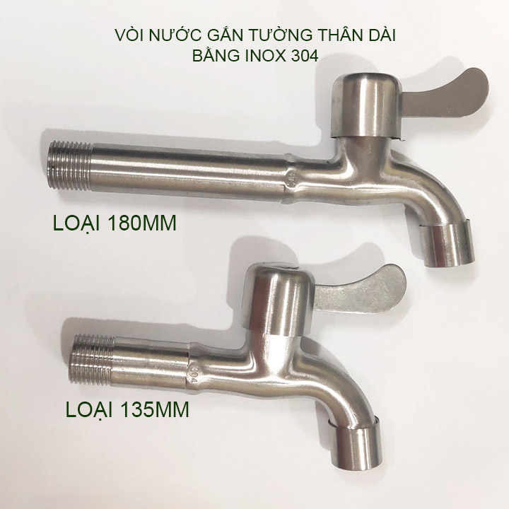 Vòi nước lạnh gắn tường bằng inox 304 thân dài 135mm-180mm tùy chọn