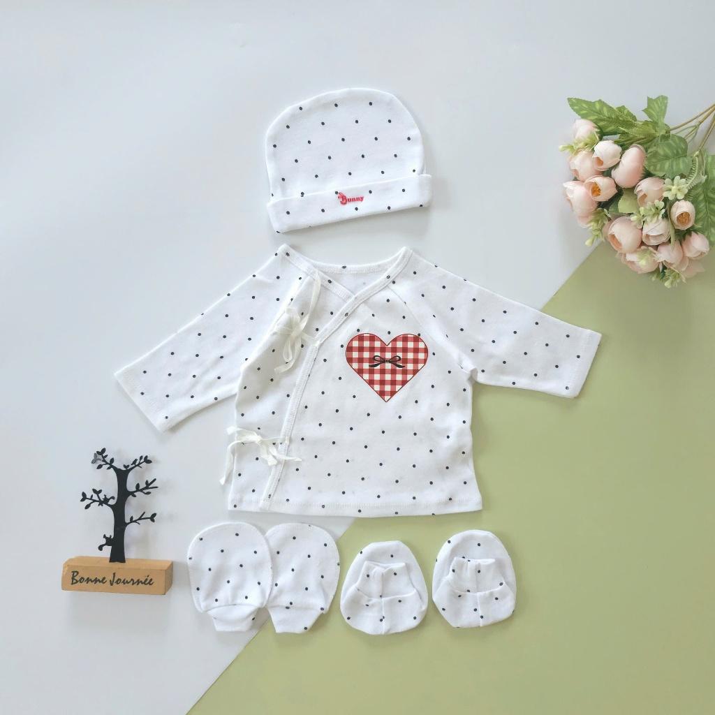 [Dưới 6kg] Set Áo Cột Dây Kèm Nón, Bao Tay Bao Chân Cotton Sơ Sinh Cho Bé - Bunny Baby - Set TD - Love Dad, Set TD - Love Dad
