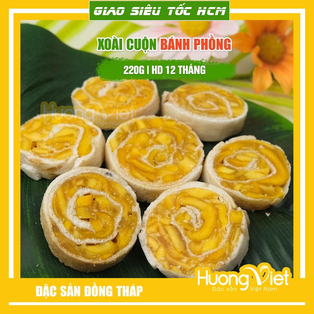 Bánh xoài, kẹo xoài cuộn bánh tráng hộp 220g, đặc sản Đồng Tháp Tư Bông, bánh kẹo đồ ăn vặt miền tây