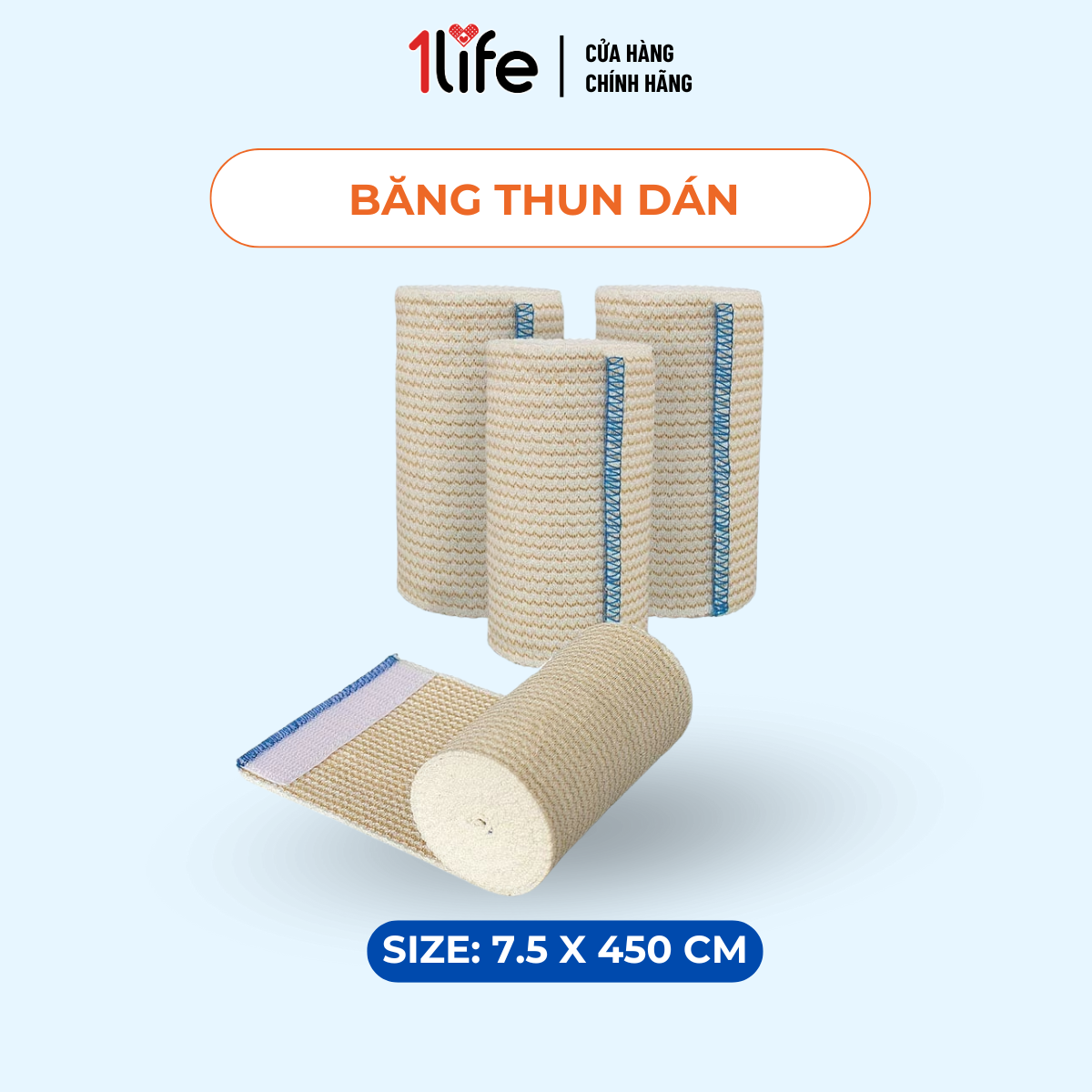Băng thun cuộn có dán 7.5x450cm dùng để băng vết thương, bong gân, kết hợp cố định nẹp sơ cứu