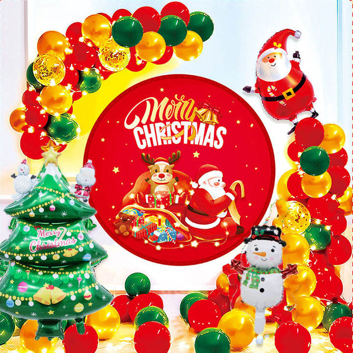 Bong bóng trang trí noel giáng sinh Merry christmas và ông già noel có đèn led - Tấm poster trang trí dịp giáng sinh noel