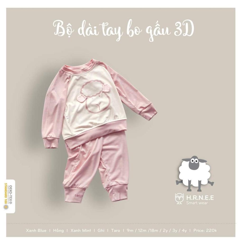 Bộ dài tay sợi petit Hrnee 6m - 4Y - Gấu Hồng Rose