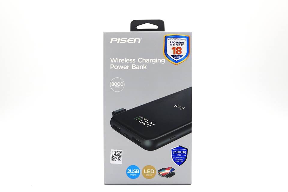 Sạc dự phòng không dây Pisen Wireless Charging Power Bank 8.000mAh thông minh_Hàng chính hãng