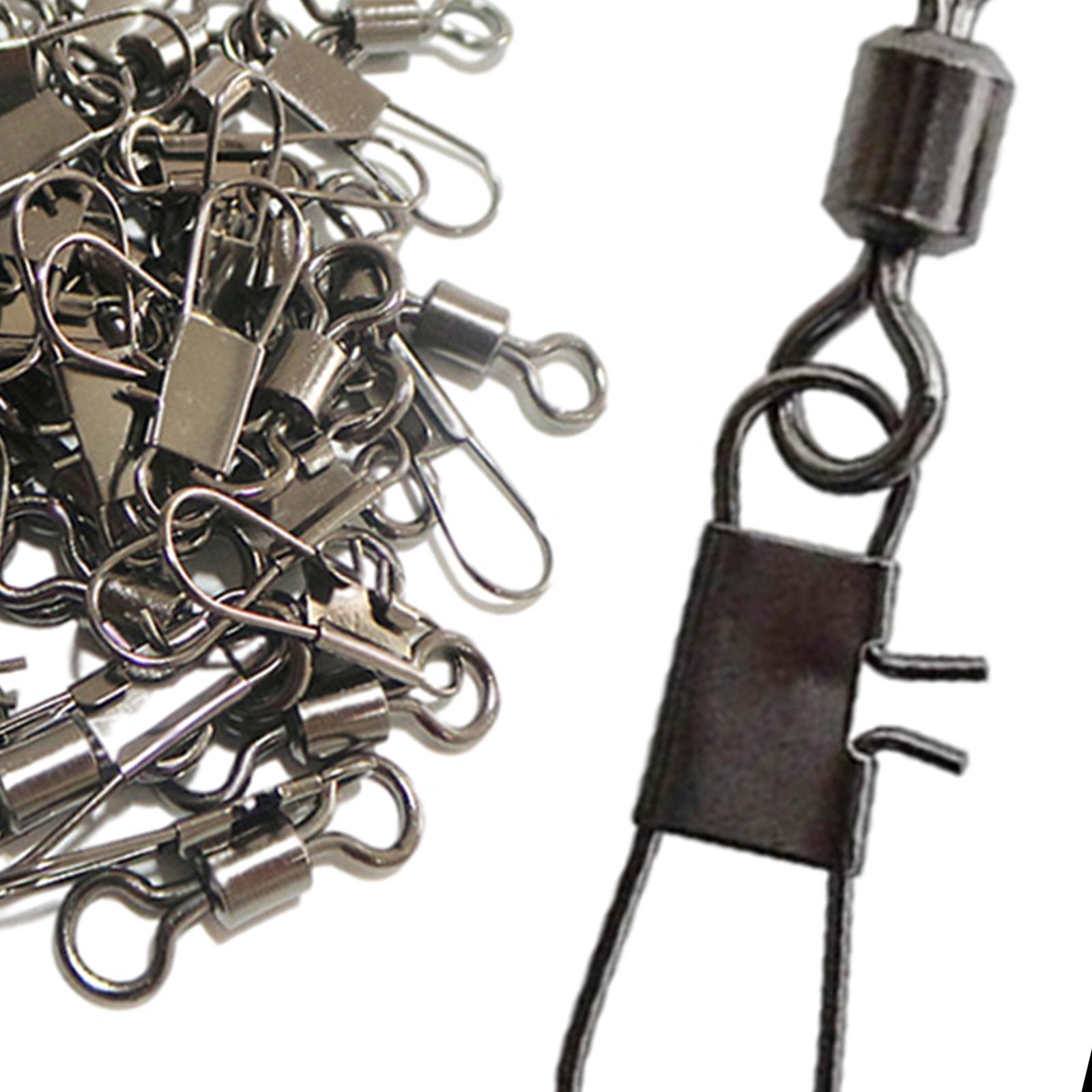100pcs Fishing Ball Bearing Swivels with Safety Snaps Clip Brass Fishing Swivel for Quick Connect Fishing Lures Line Connector