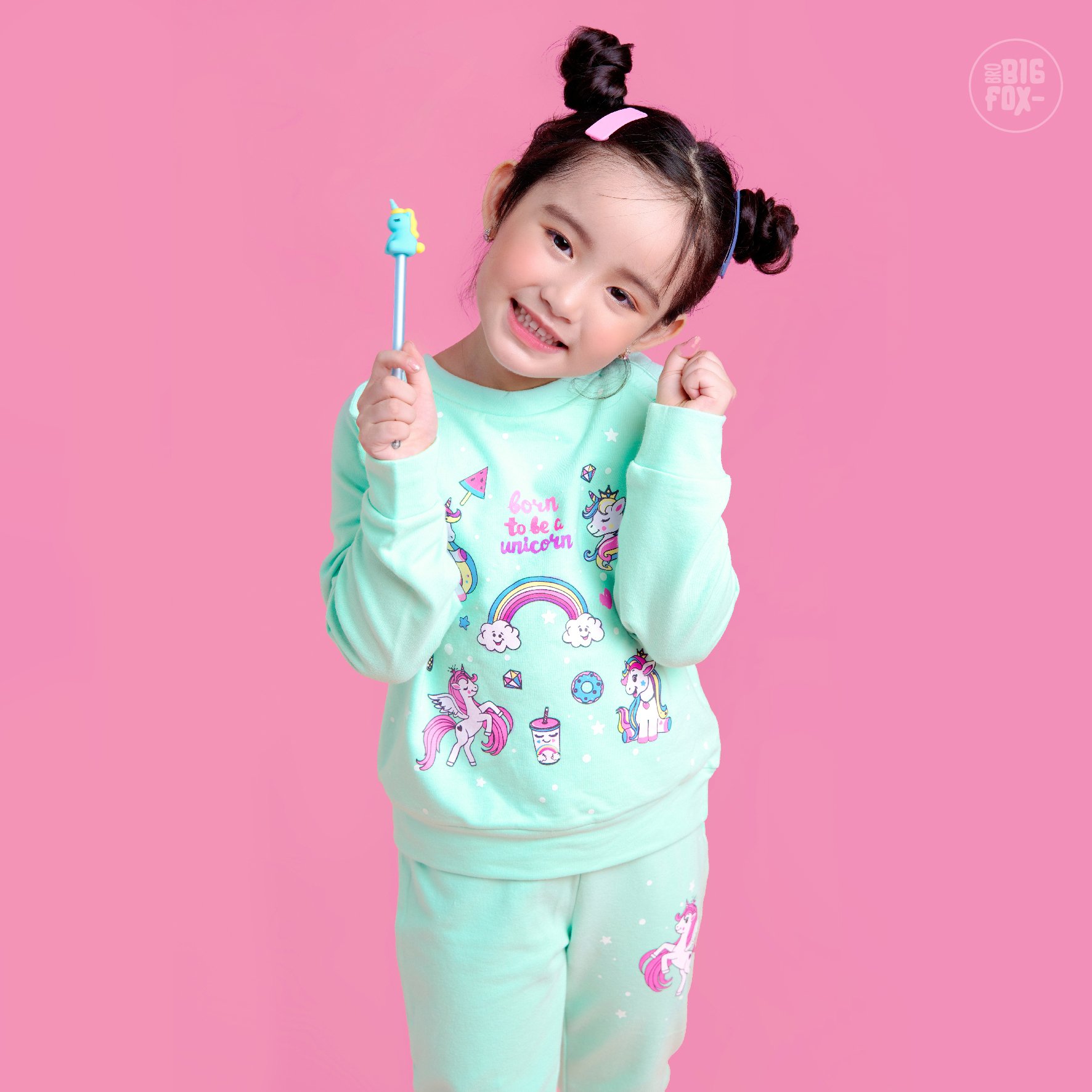 Bộ bé gái BIGFOX - MISS MEOW thu đông size đại, bộ dài tay cho bé phong cách Hàn Quốc in ngựa unicorn Xanh10 - 38 kg
