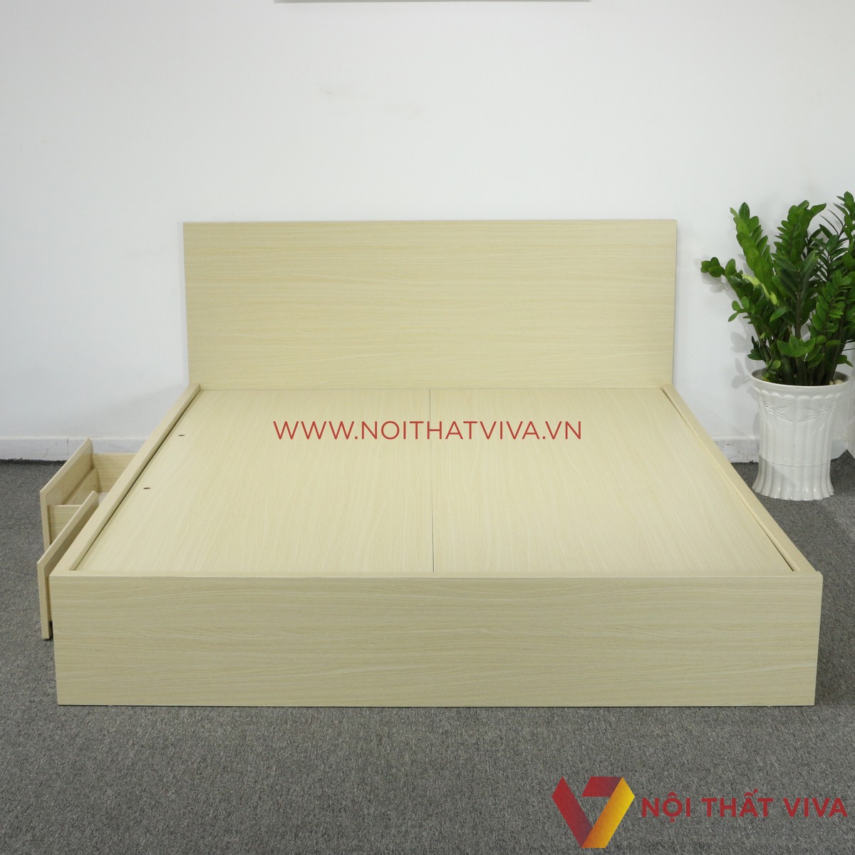 Giường Ngủ Gỗ MDF Phủ Melamine Cao Cấp Viva Màu Kem Học Kéo