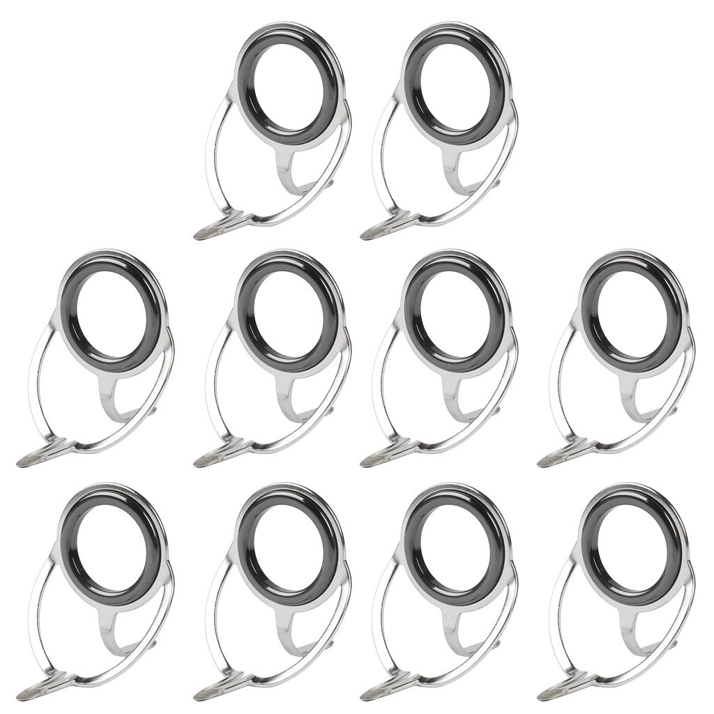 10pcs Ceramic Ring  Fishing Rod Guide Tangle Free Stainless Steel Frame