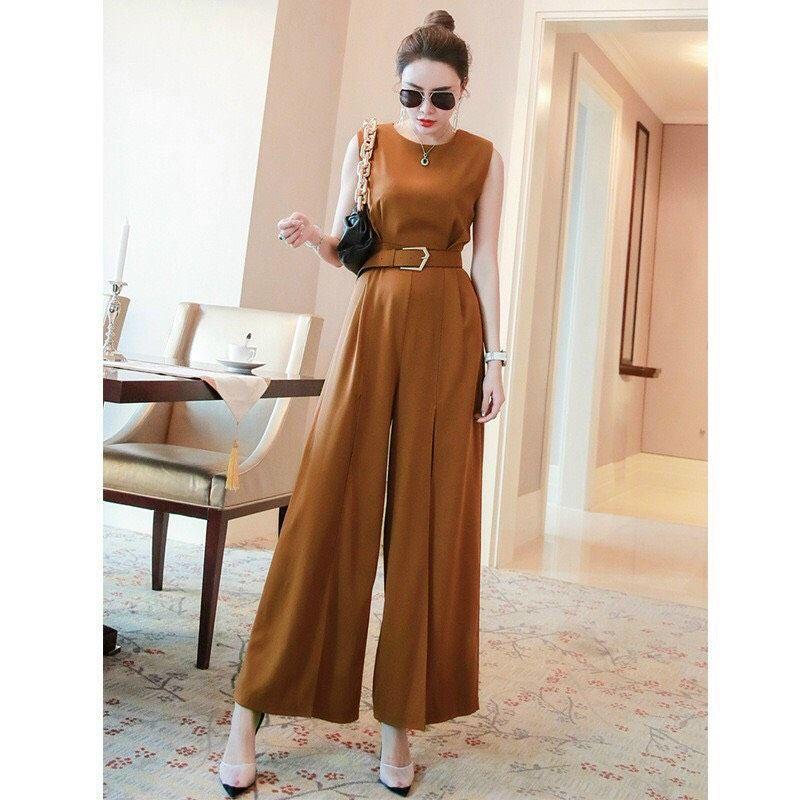 Jumpsuit Xẻ Tà Sang Trọng, Màu Nây Tây Xịn Sò, Kèm Belt Tạo Điểm Nhấn, Tôn Dáng, Tôn Da Cực Kỳ