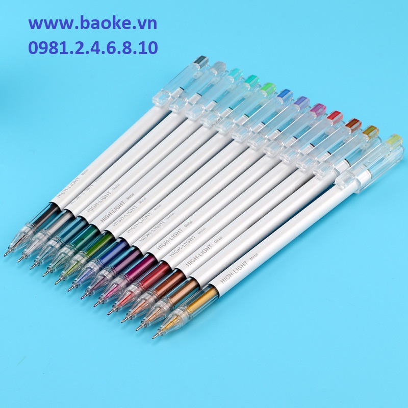 Vỉ 12 cây bút gel - bút nước 0.6mm Baoke - PC3708 (12 màu)