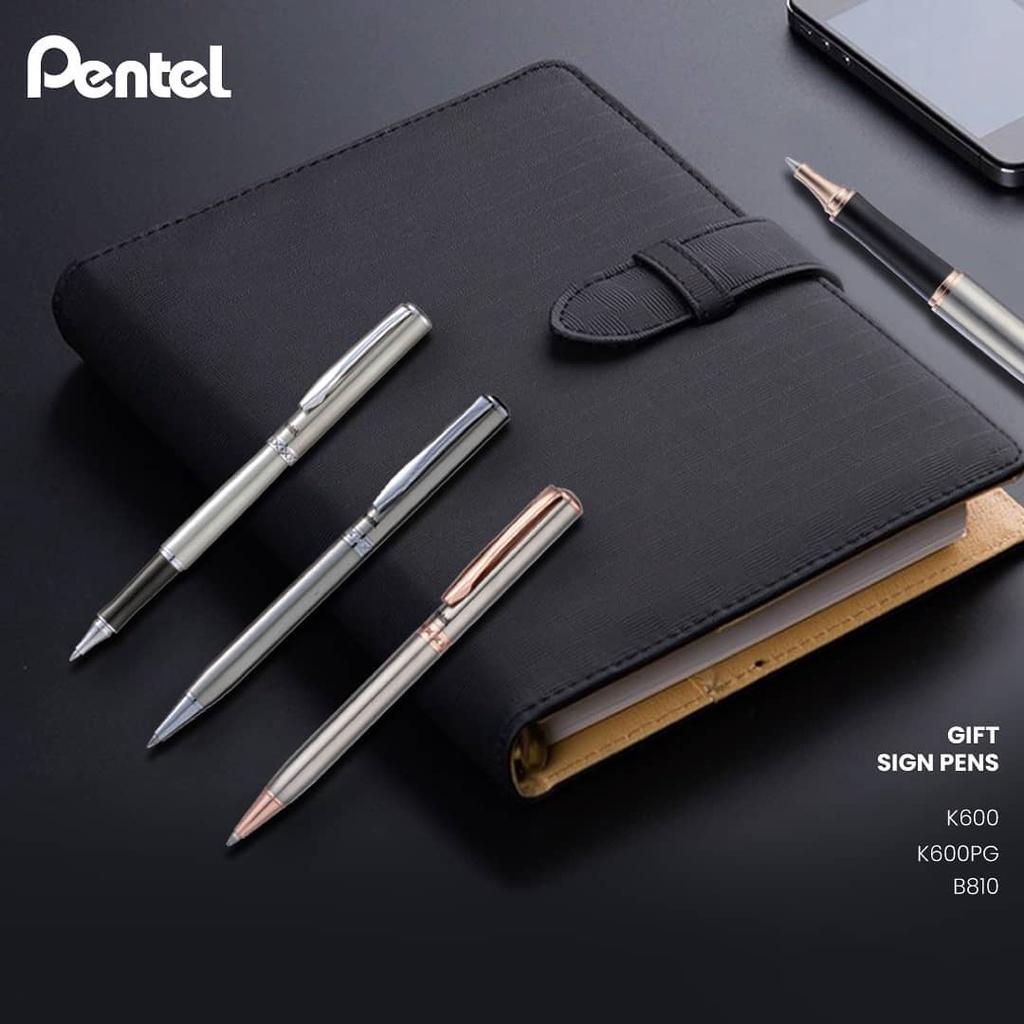 Bút Ký Cao Cấp Pentel K600-PG Ngòi 0.7mm Mực Xanh | Mạ Vàng 14 Kara | Vò Bằng Thép Không Gỉ