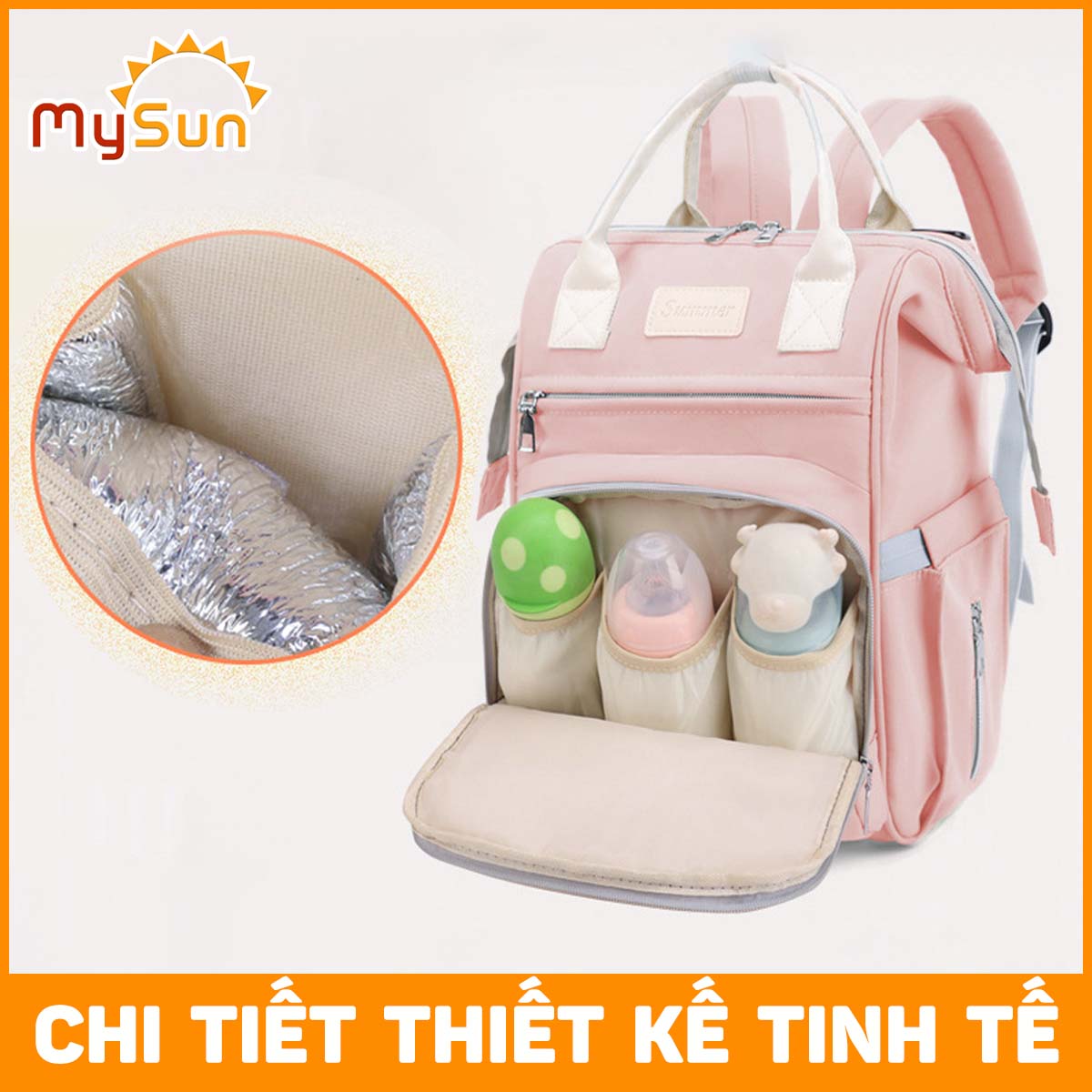 Balo bỉm sữa cho mẹ và bé giữ nhiệt đa năng cao cấp MySun Summer