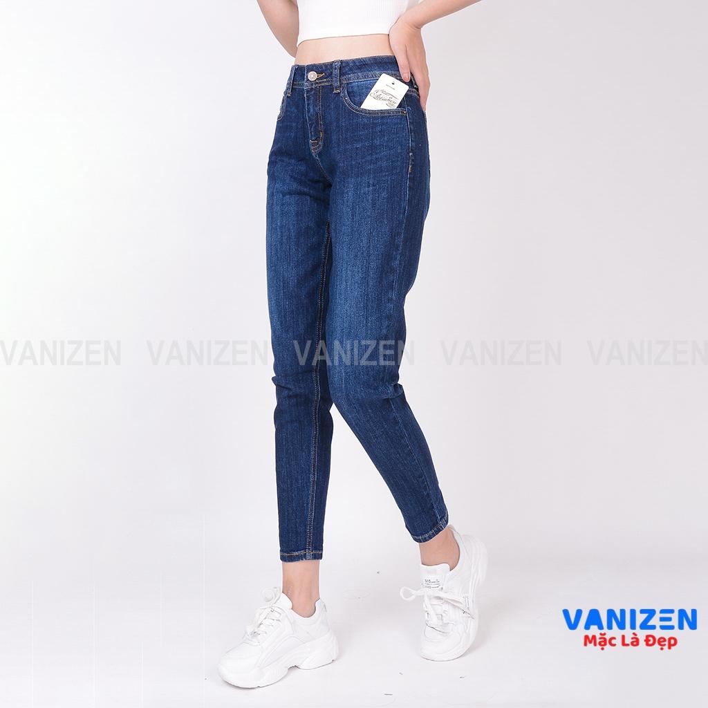 Quần Jean Nữ Boyfriend Trơn Cạp Cao co dãn Shop VANIZEN, Quần jean nữ baggy lưng cao mã 371
