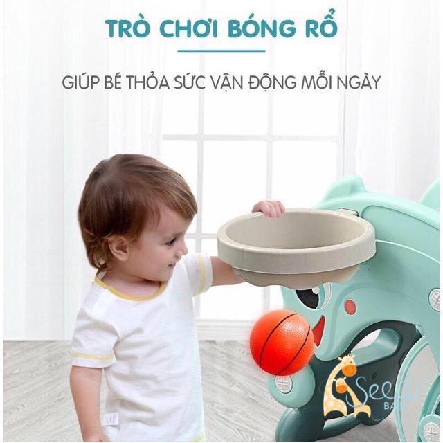 Cầu trượt bập bênh cá heo Holla nhựa cho bé kèm bóng rổ 3 trong 1