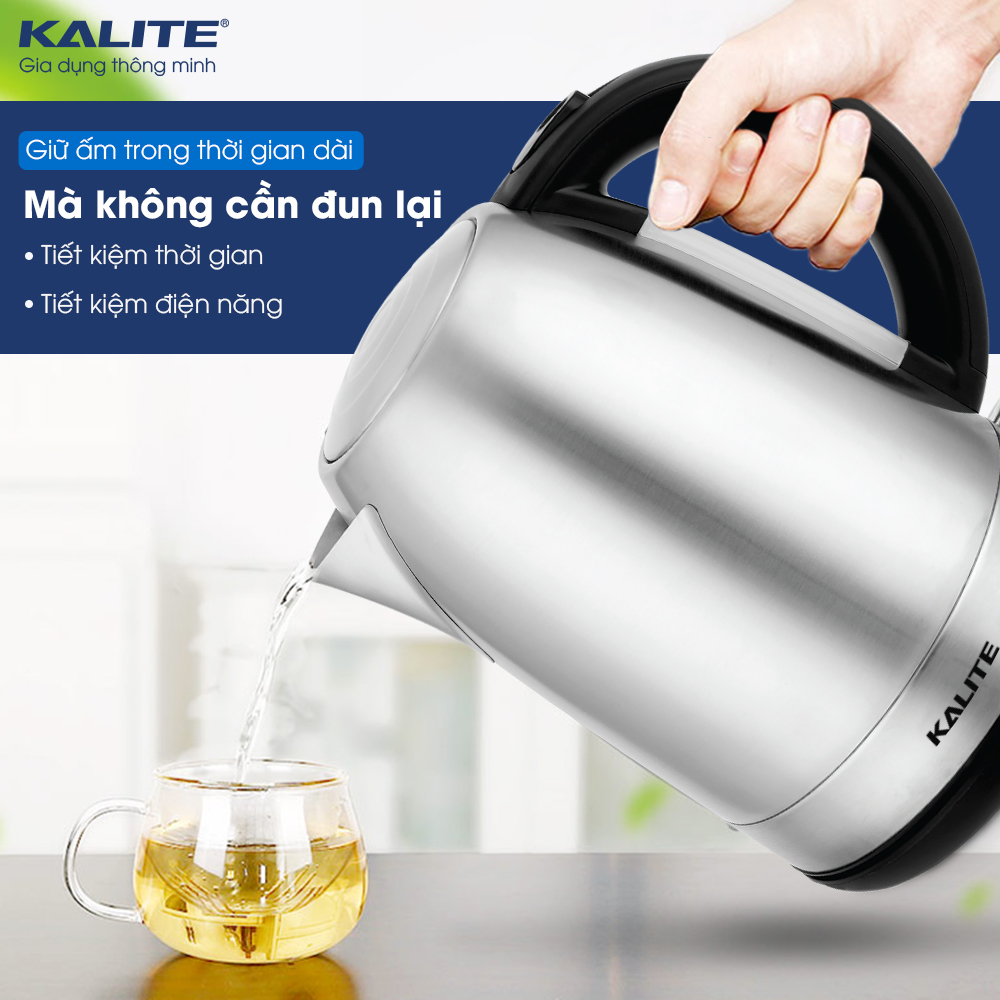 Ấm đun nước siêu tốc Kalite KL 301, dung tích 1.7L, công suất 1850W, 3 chế độ tự ngắt điện an toàn, hàng chính hãng