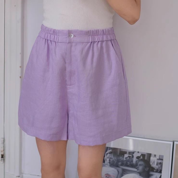 Quần short nữ Linen Lưng Cao Ống Rộng Phong Cách Hàn Quốc - Linen Short Đũi Việt