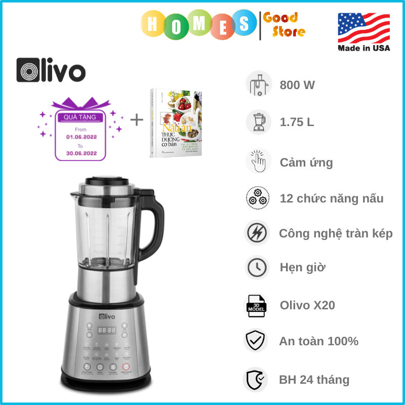 Máy Nấu Sữa Hạt OLIVO X20 Thương Hiệu Mỹ Dung Tích 1.75L Công Suất 800W, 12 Chương Trình Nấu - Hàng Chính Hãng