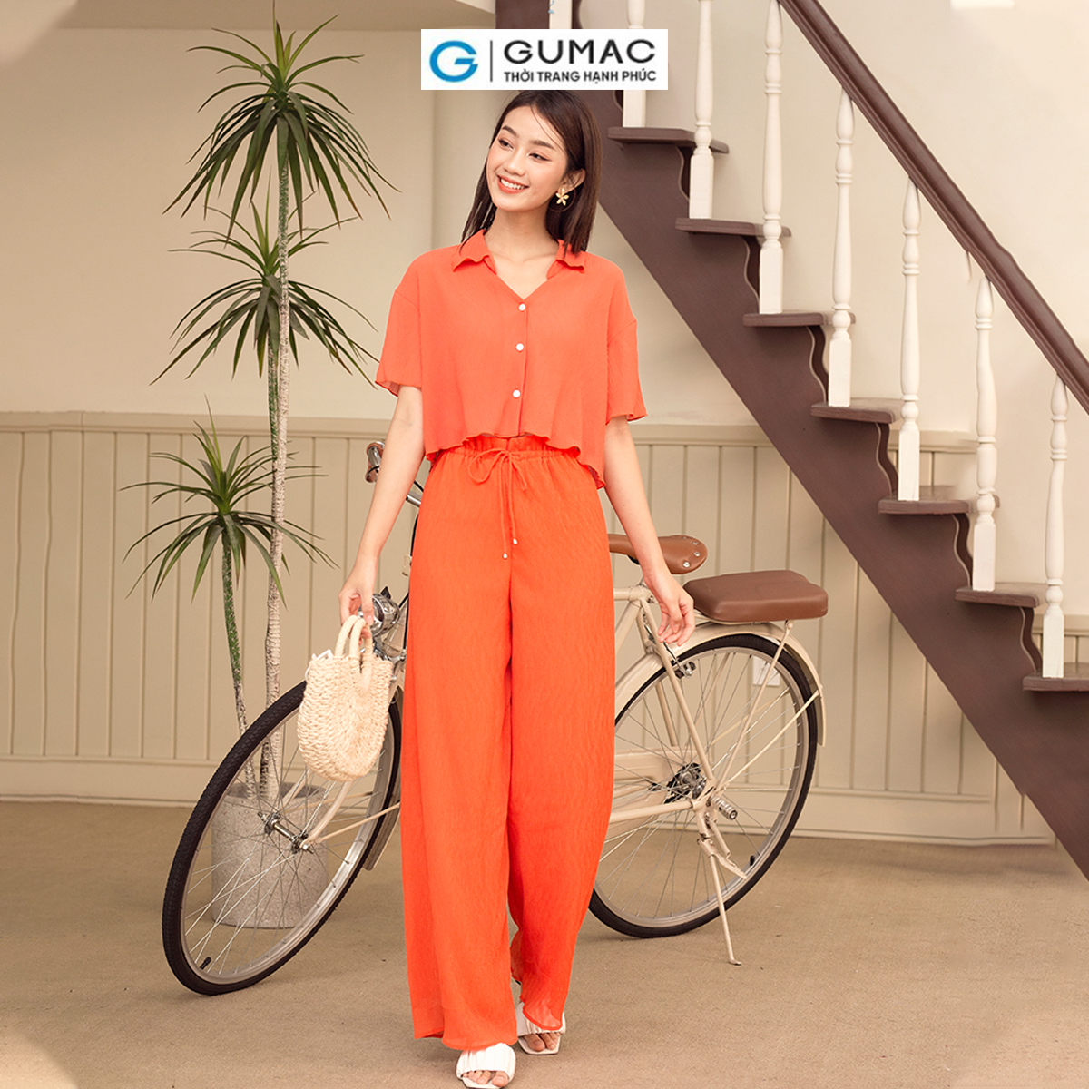 Set lẻ Áo kiểu dập ly GUMAC AD05089 - Quần ống suông rộng QD05032