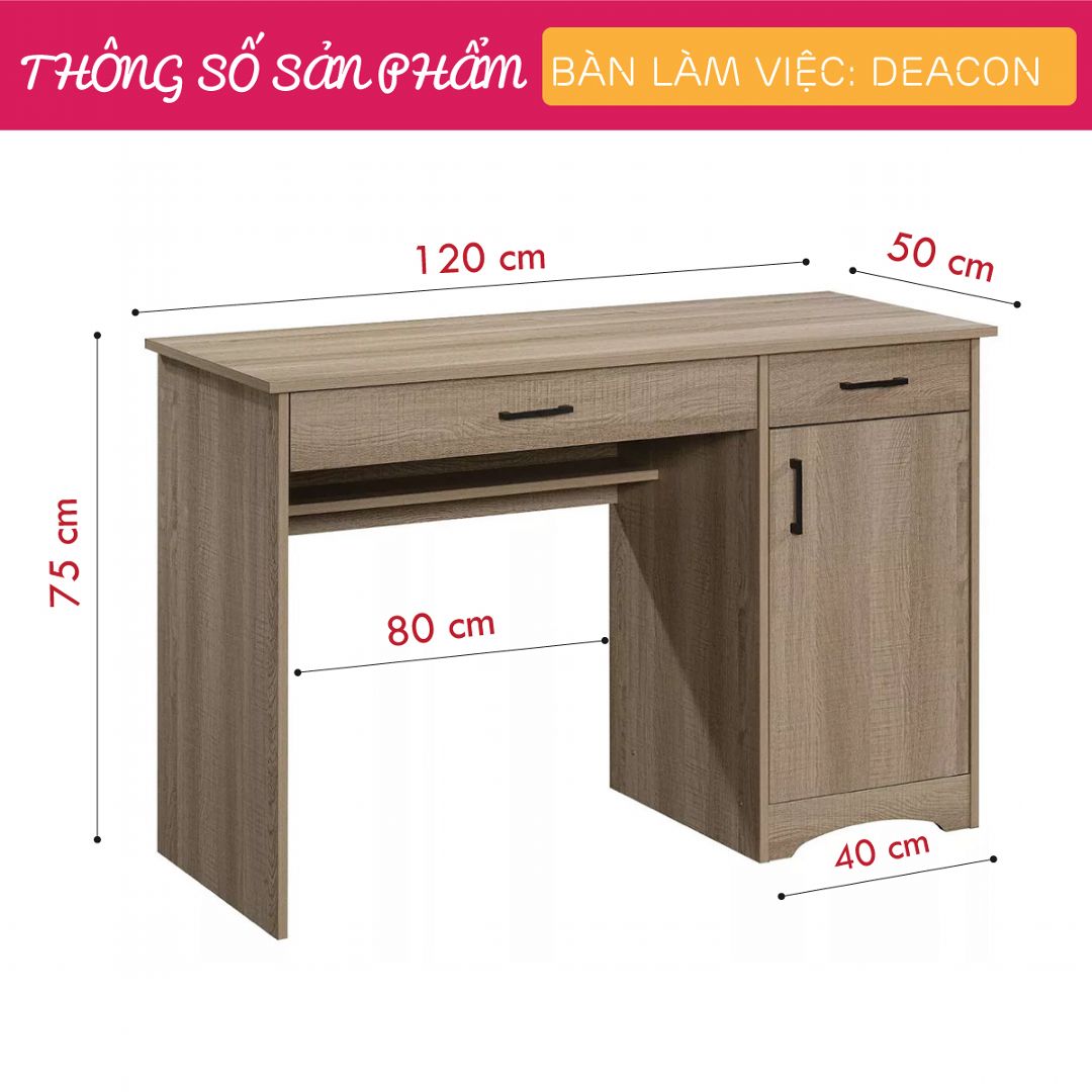 Bàn làm việc, bàn học gỗ hiện đại SMLIFE Deacon | Gỗ MDF dày 17mm chống ẩm | D120xR50xC75cm