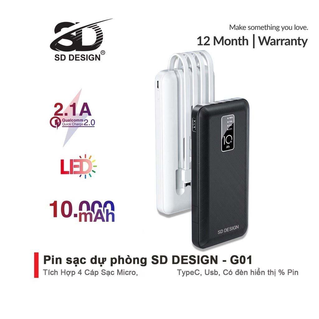 Sạc dự phòng SD DESIGN G01 dung lượng 10.000 mAh có đầy đủ chân sạc cho samsung, xiaomi