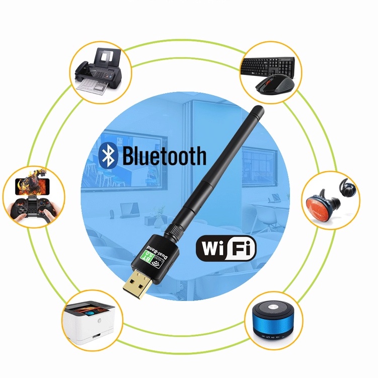 USB WiFi + BLUETOOTH 600Mbps 5G , đầu thu wifi cho pc laptop card mạng wifi bluetooth - Nota 600Mbps + Bluetooth 5.0 + AT Ngắn