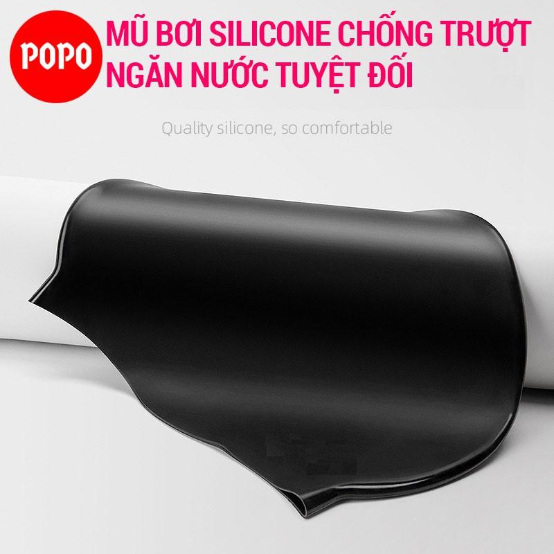 Mũ bơi silicone POPO nón bơi người lớn cho nam nữ, cho bé, trẻ em trên 6 tuổi chất liệu an toàn