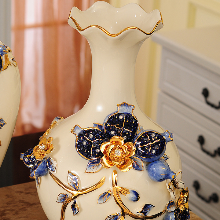 Bình hoa điểm hoa lựu nổi, đính đá mạ vàng cao cấp mang phong cách tân cổ điển sang trọng CB20-BH3