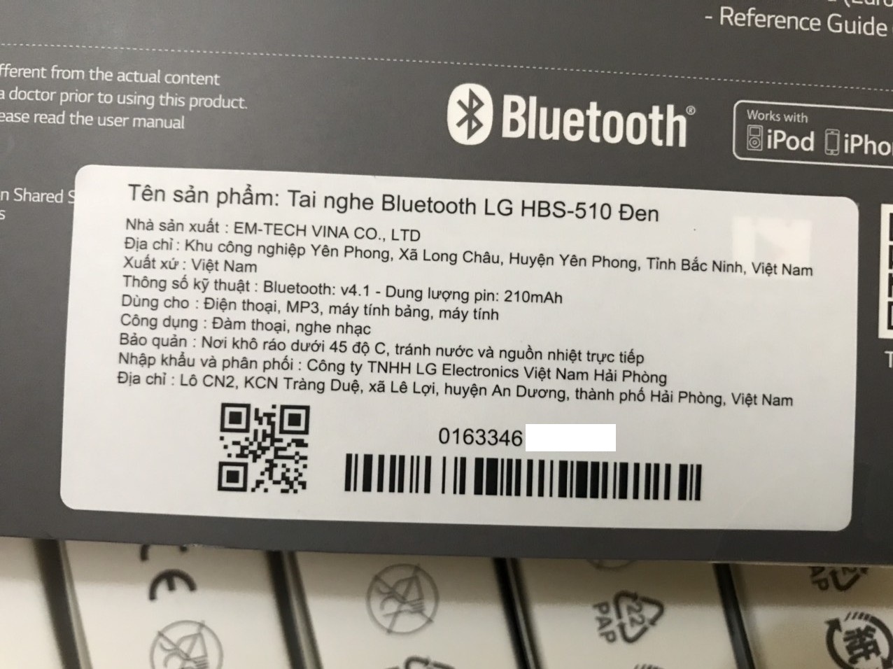 Tai nghe Bluetooth LG HBS-510 - Hàng Chính Hãng