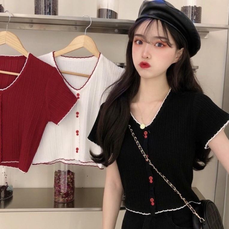 Áo Len Tăm Dệt Kim Tay Ngắn  Áo croptop kiểu ngắn tay phong cách ulzzang Hàn Quốc C36 - Maoshop