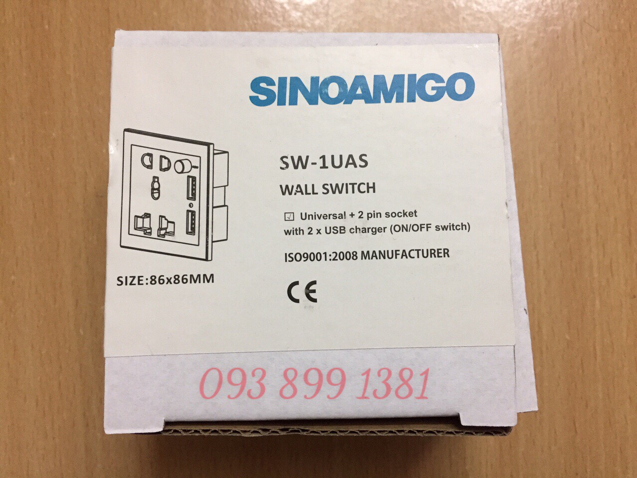 Ổ cắm điện âm tường có cổng USB Sinoamigo SW-1UAS nhập khẩu chính hãng 