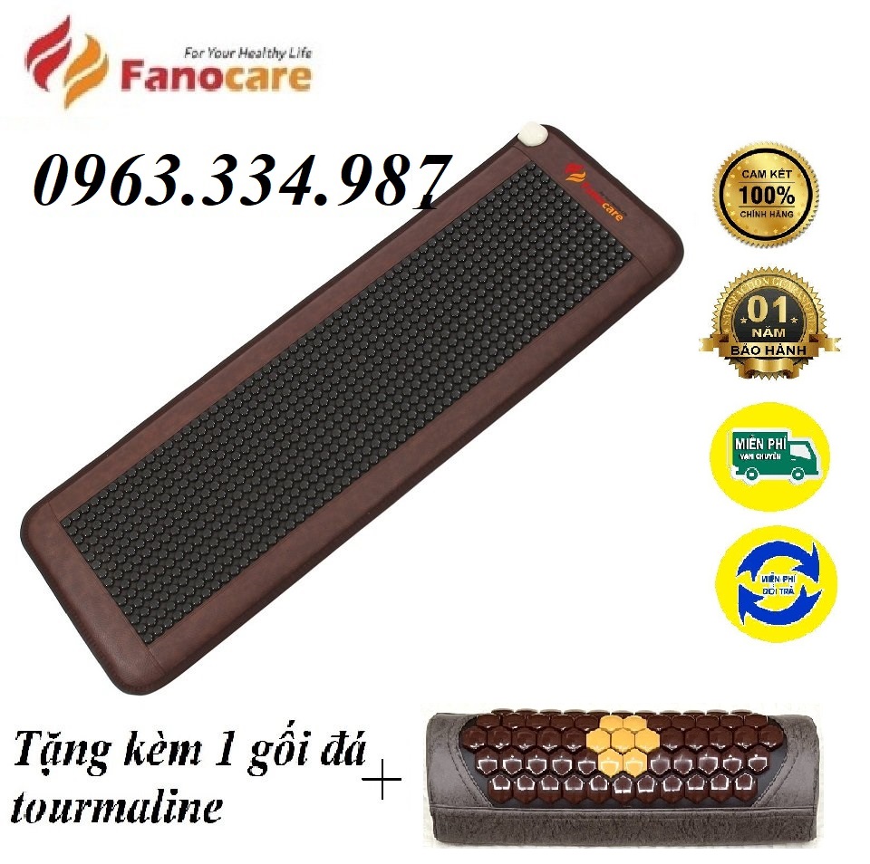 Thảm/Nệm đá nhiệt nóng tourmaline hạt tròn đen bóng Fanocare KT 50x150x3.5cm FN01R (Tặng kèm 1 gối đá tourmaline)