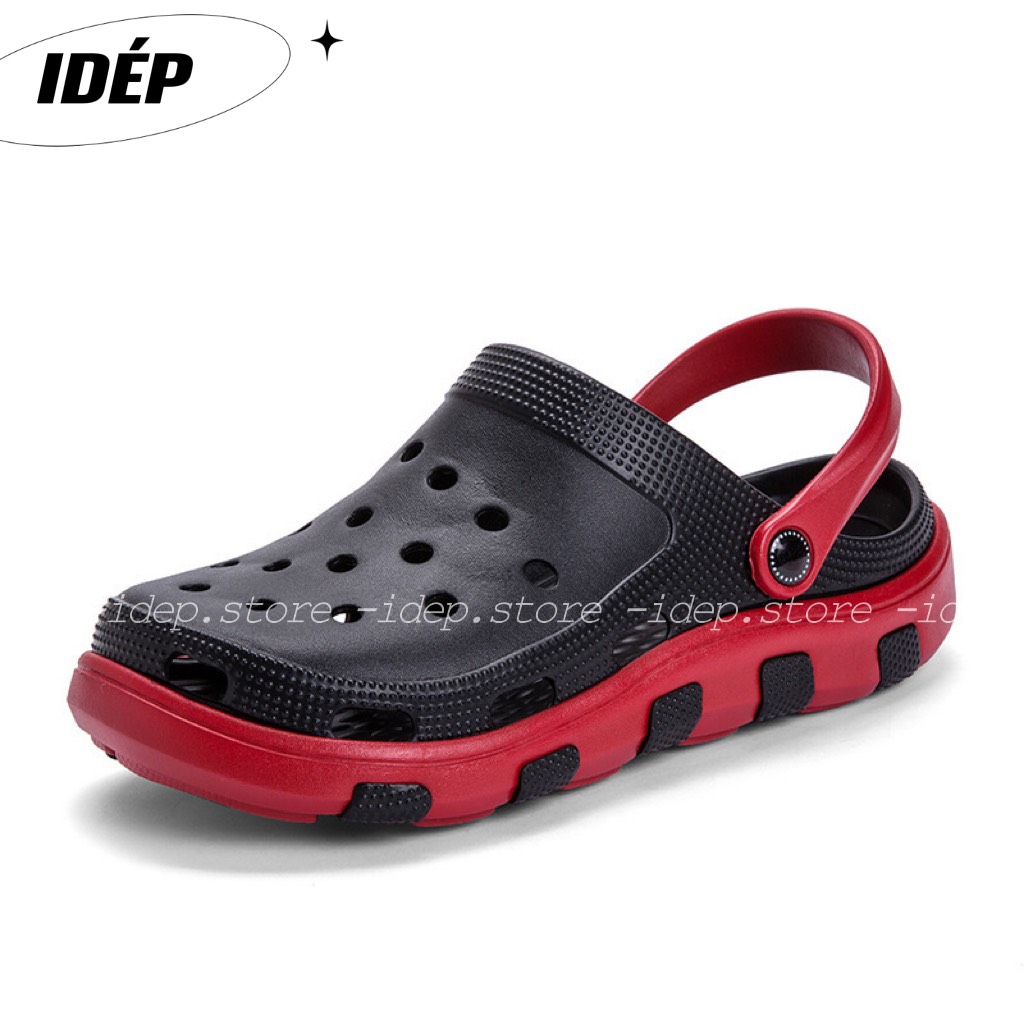 Dép Cross cá sấu màu ĐEN ĐỎ unisex- Giày sục bít mũi Nam Nữ duet HQ đi mưa siêu nhẹ- SL013